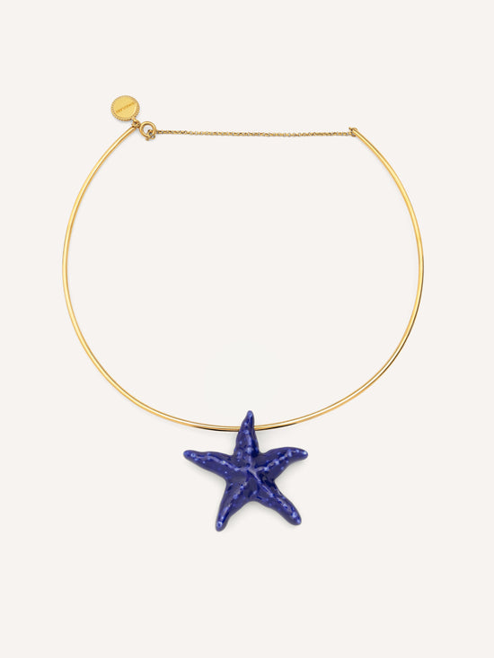 Choker Starfish Blue Acero Baño Oro