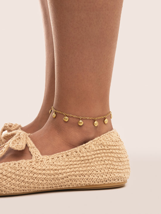 Tobillera Dancing Shells Acero Baño Oro