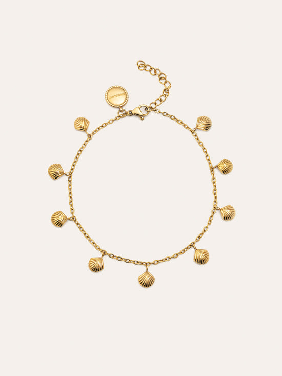 Tobillera Dancing Shells Acero Baño Oro